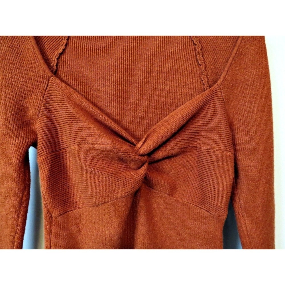 REORIA Rust Orange Twist‎ Front Ribbed Knit Sweater Large Long Sleeve Fitted Top - Picture 7 of 7